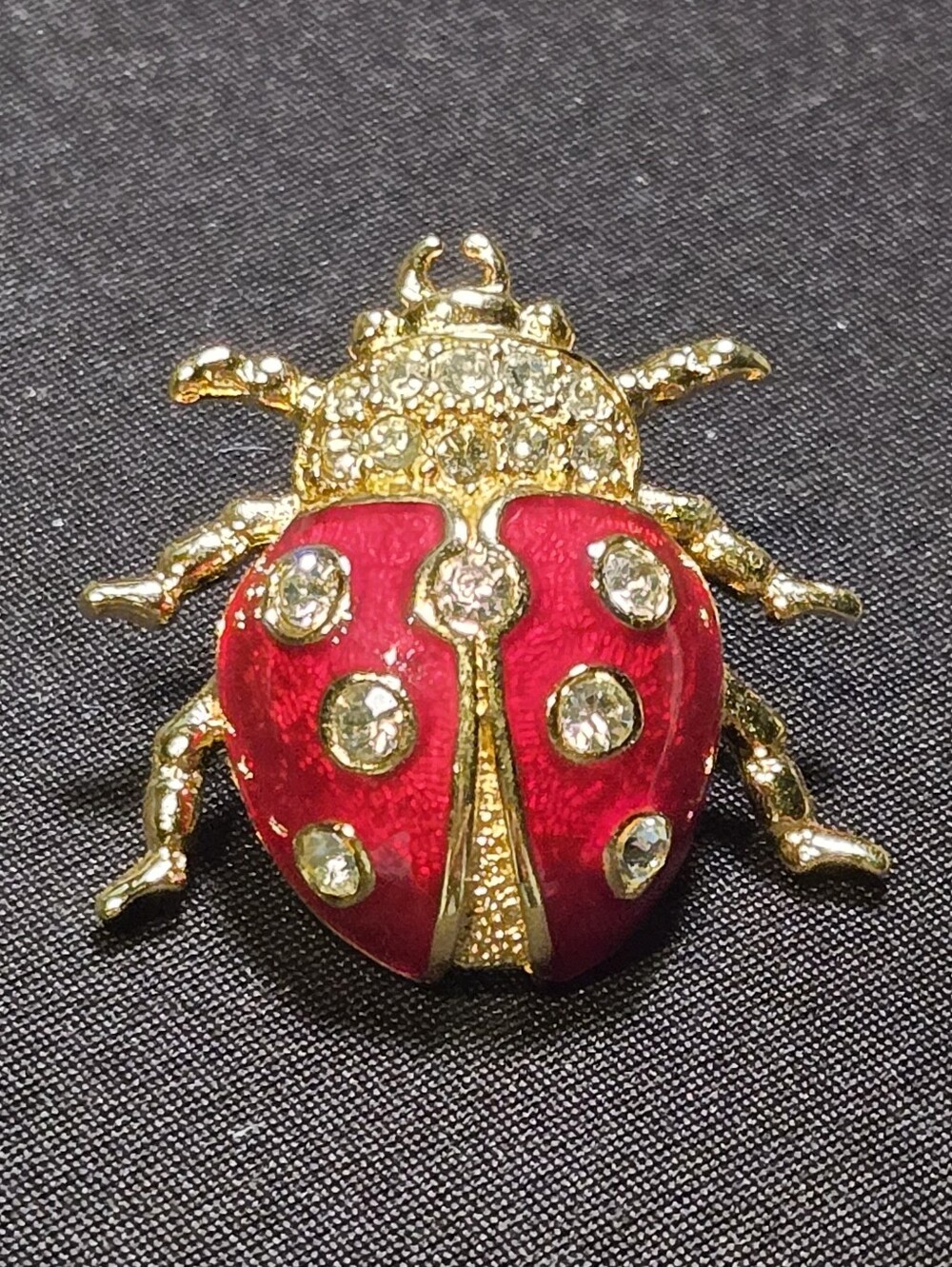 #1110 Christian Dior Lady Bird Brooch GP×Rhinestone Red x gold
